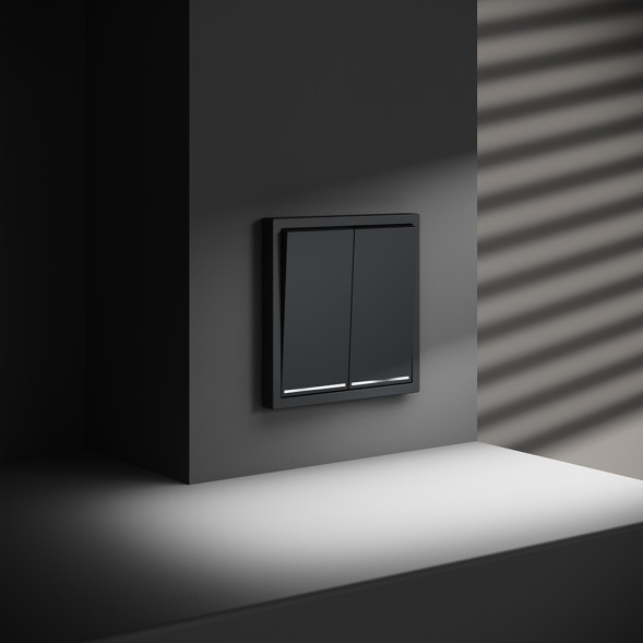 Выключатель встраиваемый VOLTUM S70 двухклавишный с подсветкой 10А, (графит)