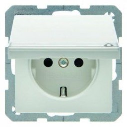 Штепсельная розетка Berker Q.1 полярная белизна с эффектом бархата, с оттиском SCHUKO с откидной крышкой и полем для надписи и с повышенной защитой от детей 47526089
