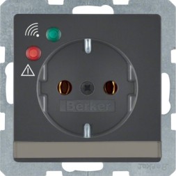 Розетка Berker Q.1 антрацитовый с эффектом бархата, SCHUKO с защитой от перенапряжения и полем для надписи 41086086