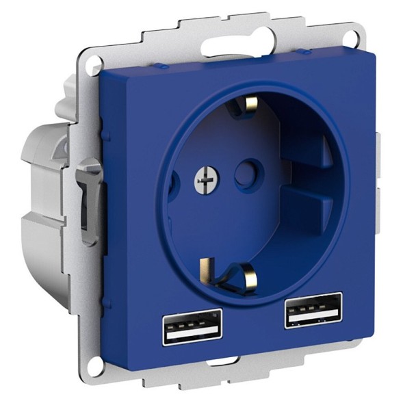 ATN001130 Atlasdesign РОЗЕТКА 16А c 2 USB A+A, 5В/2,4А, 2х5В/1,2А, механизм Аквамарин Schneider Electric