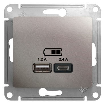 USB Розетка A+С, 5В/2,4А, 2х5В/1,2 А, механизм Schneider Electric Glossa Платина GSL001239