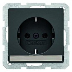 Штепсельная розетка Berker Q.1 антрацитовый с эффектом бархата, SCHUKO с откидной крышкой и полем для надписи 47526086