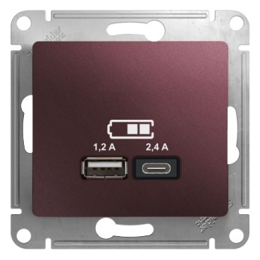 USB Розетка A+С, 5В/2,4А, 2х5В/1,2 А, механизм Schneider Electric Glossa Баклажановый GSL001139