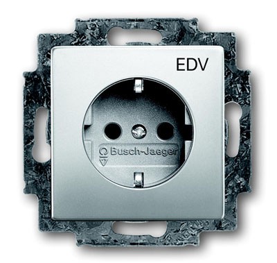 Розетка ABB Pure Steel Сталь SCHUKO 16А 250В с защитными шторками с маркировкой &quot;EDV&quot; 2CKA002013A5277 20 EUCKS/DV-866