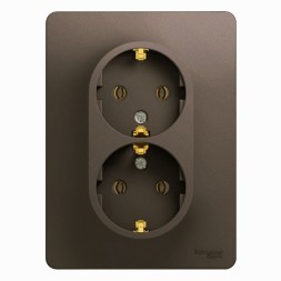 Розетка двойная с заземлением, 16А, в сборе Schneider Electric Glossa Шоколад GSL000824