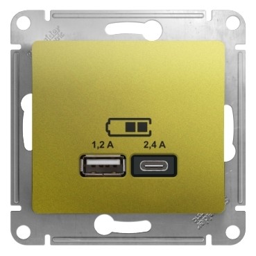 USB Розетка A+С, 5В/2,4А, 2х5В/1,2 А, механизм Schneider Electric Glossa Фисташковый GSL001039