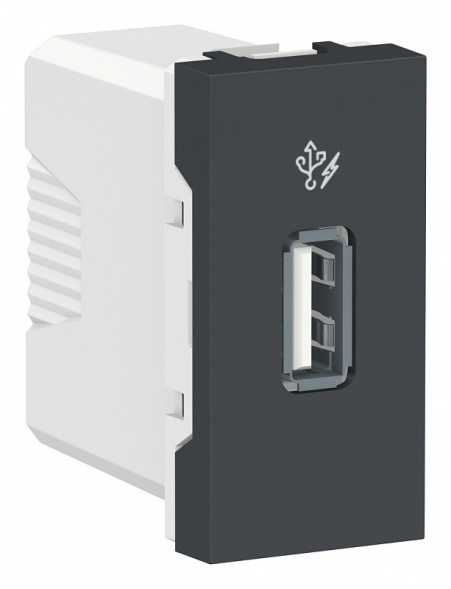 Розетка USB Schneider Electric Unica Modular Антрацит 5 В / 1000 мА, 1 Модуль NU342854