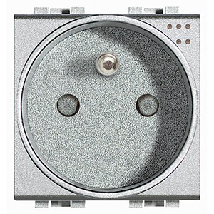 Розетка Bticino LivingLight Air Алюминий 2П + заземление 10А/16А 250В с сигнальной лампой 2 модуля NT4144