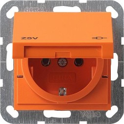 Розетка Gira Оранжевый c заземляющими контактами, крышкой и надписью ZSV 041602
