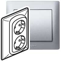 Розетка Legrand Galea Life алюминий 2х2к+З со шторками 771333