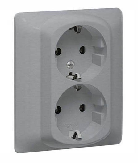 Розетка Legrand Galea Life алюминий 2х2к+З со шторками 771333