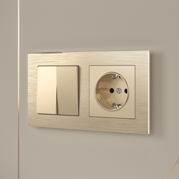 Розетка с заземлением и шторками (шампань) Werkel W1171111