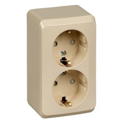 Розетка Schneider Electric наружная двойная с заземлением со шторками кремовый PA16-008K