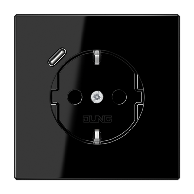 Чёрный Розетка Jung LS серия черная SCHUKO® с USB-интерфейсом с 1 USB-портом типа A LS серия черная LS1520-18CSW