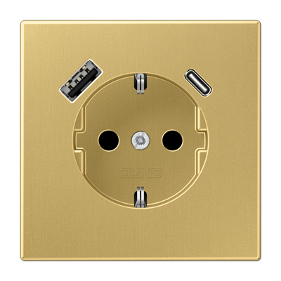 Розетка Jung LS серия классик латунь SCHUKO® с USB-интерфейсом с 1 гнездо USB типа A и 1 гнездо USB типа C LS серия классик латунь ME1520-15CAC-L