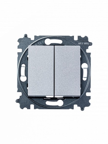 Переключатель ABB Levit серебро / дымчатый чёрный двухклавишный 2CHH595245A6070 3559H-A52445 70W