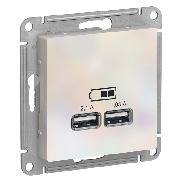 USB Розетка Schneider Electric Atlasdesign Жемчуг 5В, 1 порт x 2,1 А, 2 порта х 1,05 А, механизм ATN000433