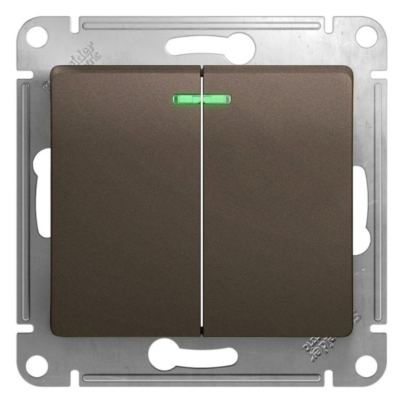 2-клавишный Выключатель с подсветкой, сх.5а, 10АХ, механизм Schneider Electric Glossa Шоколад GSL000853