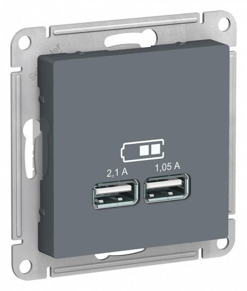 USB Розетка Schneider Electric Atlasdesign Грифель 5В, 1 порт x 2,1 А, 2 порта х 1,05 А, механизм ATN000733
