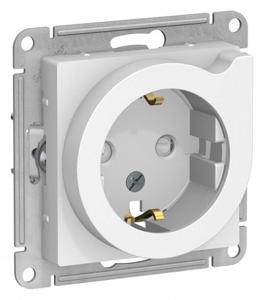 Розетка Schneider Electric Atlasdesign Белый с заземлением со шторками с выталк., 16А, механизм ATN000147