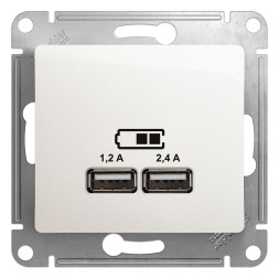USB Розетка A+С, 5В/2,4А, 2х5В/1,2 А, механизм Schneider Electric Glossa Перламутр GSL000639