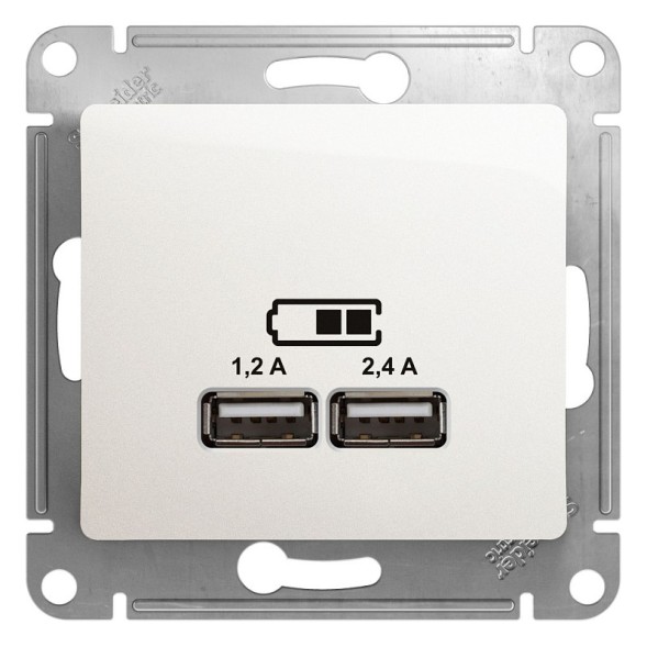 USB Розетка A+С, 5В/2,4А, 2х5В/1,2 А, механизм Schneider Electric Glossa Перламутр GSL000639