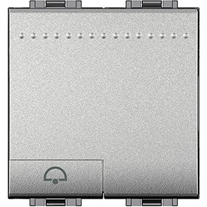 Кнопка (NO) Bticino Living Light Алюминий с символом &quot;Звонок&quot;, 2 модуля NT4042M2N