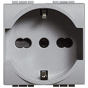 Розетка Bticino LivingLight Air Алюминий 2П + заземление (центр., боков.) 16А с защитными шторками 2 модуля NT4140/16