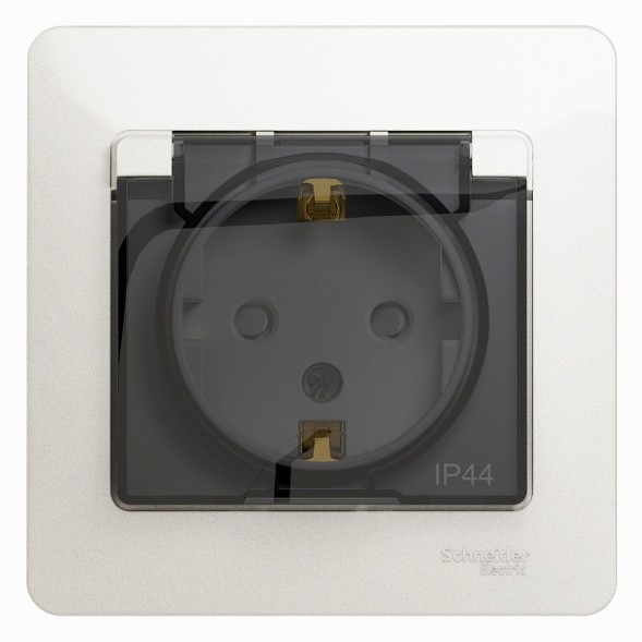 Розетка с заземлением со шторками с крышкой, в сборе16А IP44 Schneider Electric Glossa Перламутр GSL000648