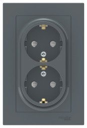 Розетка Schneider Electric Atlasdesign Грифель двойная с заземлением со шторками, 16А, в сборе ATN000726