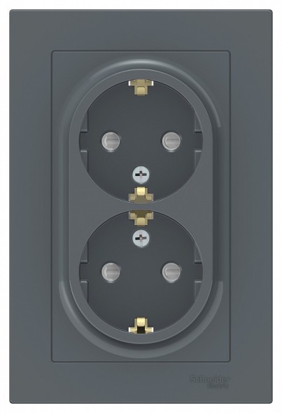 Розетка Schneider Electric Atlasdesign Грифель двойная с заземлением со шторками, 16А, в сборе ATN000726