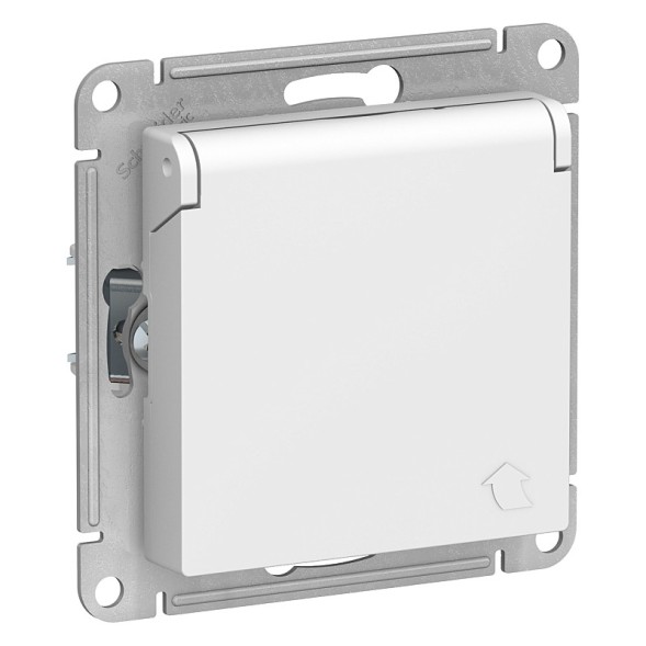 Розетка Schneider Electric Atlasdesign Белый с заземлением со шторками с крышкой, 16А, IP20, механизм ATN000146