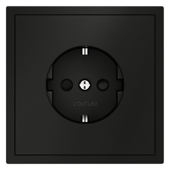 Розетка встраиваемая VOLTUM S70 с заземлением и защитными шторками, 16А, (черный матовый)