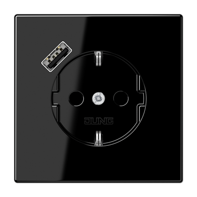 Розетка Jung LS серия черная SCHUKO® с USB-интерфейсом с 1 USB-портом типа A LS1520-18ASW