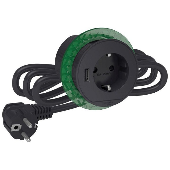 Блок XS в стол Schneider Electric Unica Studio Антрацит - з.у. USB type-A, 3.1А и розетка Unica System+, Trading basket, USB type-A 5V, Электр. с USB, одинарная INS44005