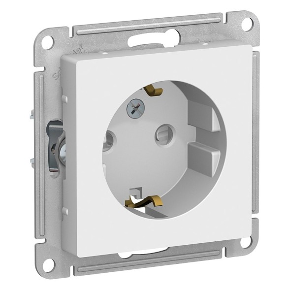 Розетка Schneider Electric Atlasdesign Белый с заземлением со шторками, 16А, механизм ATN000145