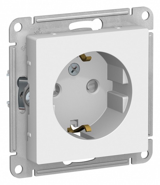 Розетка Schneider Electric Atlasdesign Белый с заземлением со шторками, 16А, механизм ATN000145