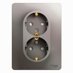 Розетка двойная с заземлением со шторками,16А, 250В, в сборе Schneider Electric Glossa Платина GSL001226