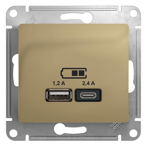 USB Розетка A+С, 5В/2,4А, 2х5В/1,2 А, механизм Schneider Electric Glossa Титан GSL000439