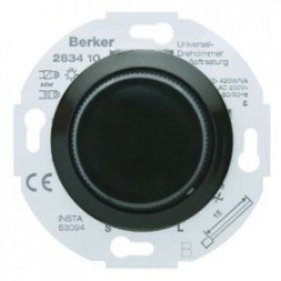 Универсальный поворотный диммер Berker 1930 черный, с блеском с &quot;Soft&quot;-регулировкой, центральной панелью 283411