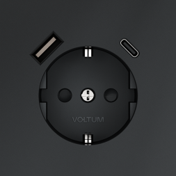 Розетка встраиваемая VOLTUM S70 с заземлением и защитными шторками, 16А, с USB, A+С, (графит)