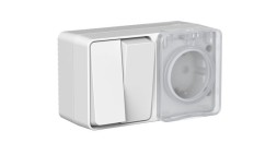 ATN543074 Atlasdesign PROFI IP54 О/У БЛОК: РОЗ. з/к со шт. 16А, ВЫКЛ.2-клав.10А, СЕРЫЙ Schneider Electric