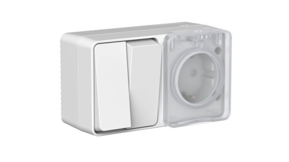 ATN543074 Atlasdesign PROFI IP54 О/У БЛОК: РОЗ. з/к со шт. 16А, ВЫКЛ.2-клав.10А, СЕРЫЙ Schneider Electric