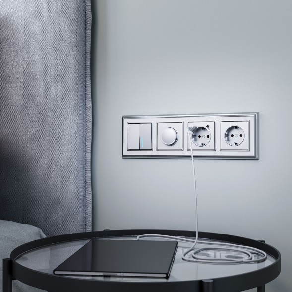 Выключатель двухклавишный с подсветкой (серебряный) Werkel W1120106