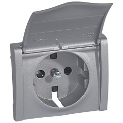 Лицевая панель Legrand Galea Life алюминий для розетки 2к+З с заземлением со шторками и крышкой 771322