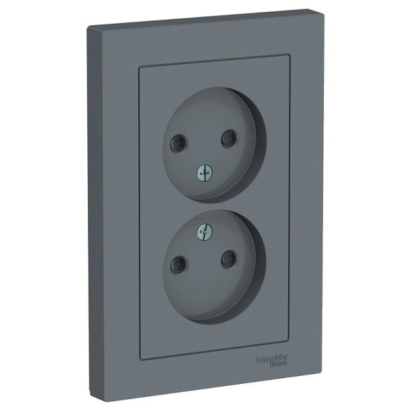 Розетка Schneider Electric Atlasdesign Грифель двойная без заземления со шторками,16А, в сборе ATN000722