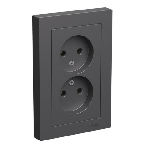 ATN001420 Atlasdesign РОЗЕТКА двойная без заземления,16А, в сборе, БАЗАЛЬТ Schneider Electric