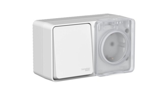 ATN543070 Atlasdesign Profi54 PROFI IP54 О/У БЛОК: РОЗ. з/к со шт. 16А, ВЫКЛ.1-клав.10А, СЕРЫЙ Schneider Electric