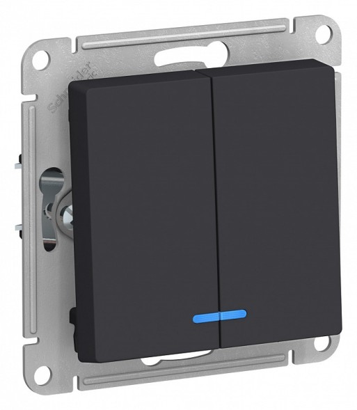 Двухклавишный выключатель Schneider Electric Atlasdesign Карбон с подсветкой, сх.5а, 10АХ, механизм ATN001053