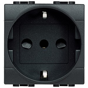 Розетка Bticino LivingLight Air Антрацит 2П + заземление (центр., боков.) 10А/16А с защитными шторками 2 модуля L4140